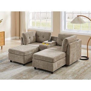 VANOMi Chenille Sectional Sofa with Ottoman - 1 of 4