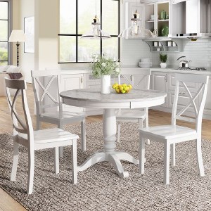 Kumasinova Modern 5-Piece Dining Set, Marble-Style Round Table with 4 Solid Wood Chairs, Kitchen Table Set for 4 - 1 of 4