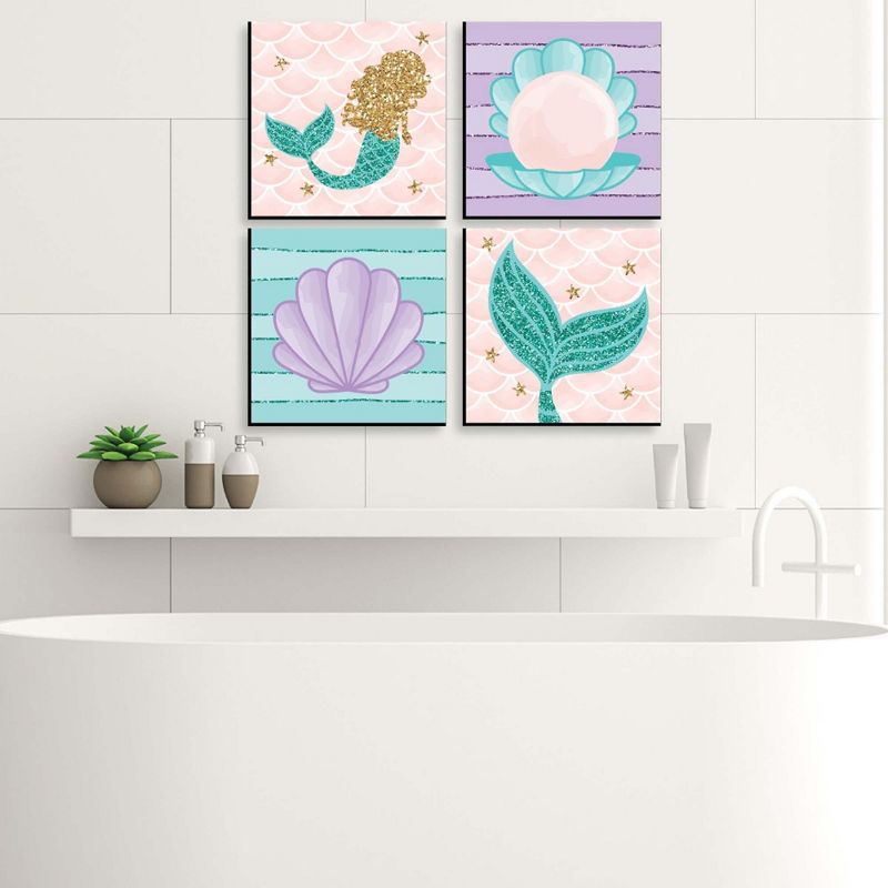 Big Dot of Happiness Let's Be Mermaids - Kids Room, Nursery Decor and Home Decor - 11 x 11 inches Nursery Wall Art - Set of 4 Prints for baby's room, 5 of 9