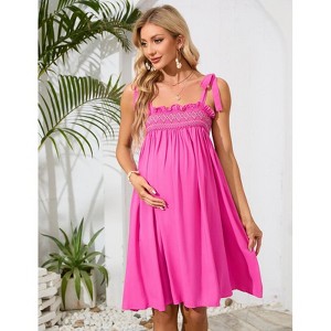 Women Maternity Dress Summer Sleeveless Midi Dresses for Photoshoot Baby Shower Adjustable Straps Nursing Dress - 1 of 4