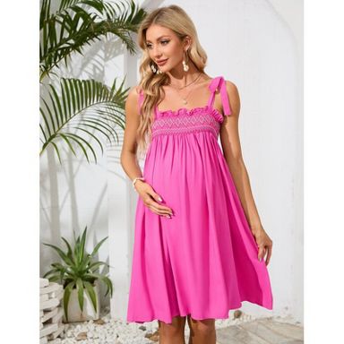 Women Maternity Dress Summer Sleeveless Midi Dresses for Photoshoot Baby Shower Adjustable Straps Nursing Dress Pink X-Large