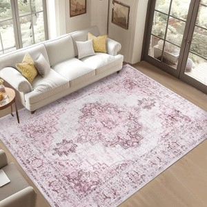 Washable Vintage Area Rugs - Soft Boho Farmhouse Large Low Pile Non-Slip Carpet for Living Room, Dining Room Bedroom - 1 of 4