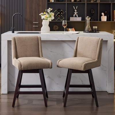 Hyleory Set of 2 Elegant Fabric Bar Stools with Solid Wood Frame