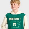 Boys' Minecraft Creeper Colorblock Fleece Hooded Sweatshirt - Dark Teal Green - 2 of 4