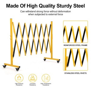 Industrial Expandable Metal Barricade, 11FT Mobile Safety Barrier Gate, Retractable Traffic Fence, Easily Assembled Safety Barrier Gate with Casters - 1 of 4