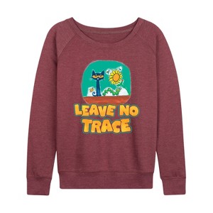Women's - Pete the Cat - Leave No Trace Camping Lightweight French Terry Wide Neck Long Sleeve Shirt - 1 of 4