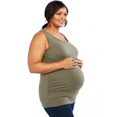 Plus Size Side Ruched Scoop Maternity Tank - Olive, Size: 2x | Motherhood Maternity : Target