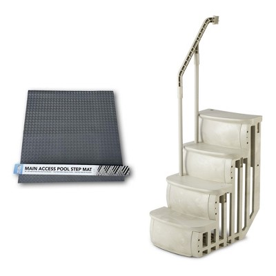 Main Access Large 36 x 36 Inch Pool Step Ladder Guard Mat with Smart Step 24 Inch Wide Adjustable Swimming Pool Entrance with Hand Rail