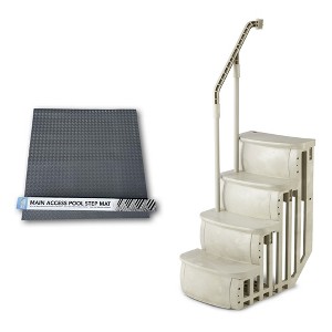 Main Access Large 36 x 36 Inch Pool Step Ladder Guard Mat with Smart Step 24 Inch Wide Adjustable Swimming Pool Entrance with Hand Rail - 1 of 4
