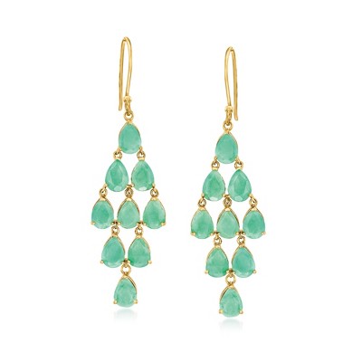 Ross-Simons 11.00 ct. t.w. Emerald Chandelier Earrings in 18kt Gold Over Sterling