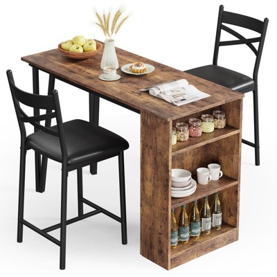 Dining Table Set for 2, Kitchen Bar Table and Chairs for 2, 3-Piece Kitchen Table Set with 2 Upholstered Chairs, Black