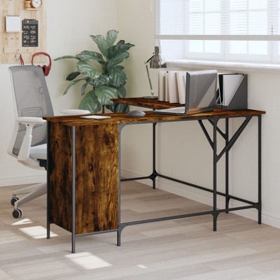 vidaXL Desk Smoked Oak 55.5 in.x55.5 in.x29.5 in. Engineered Wood