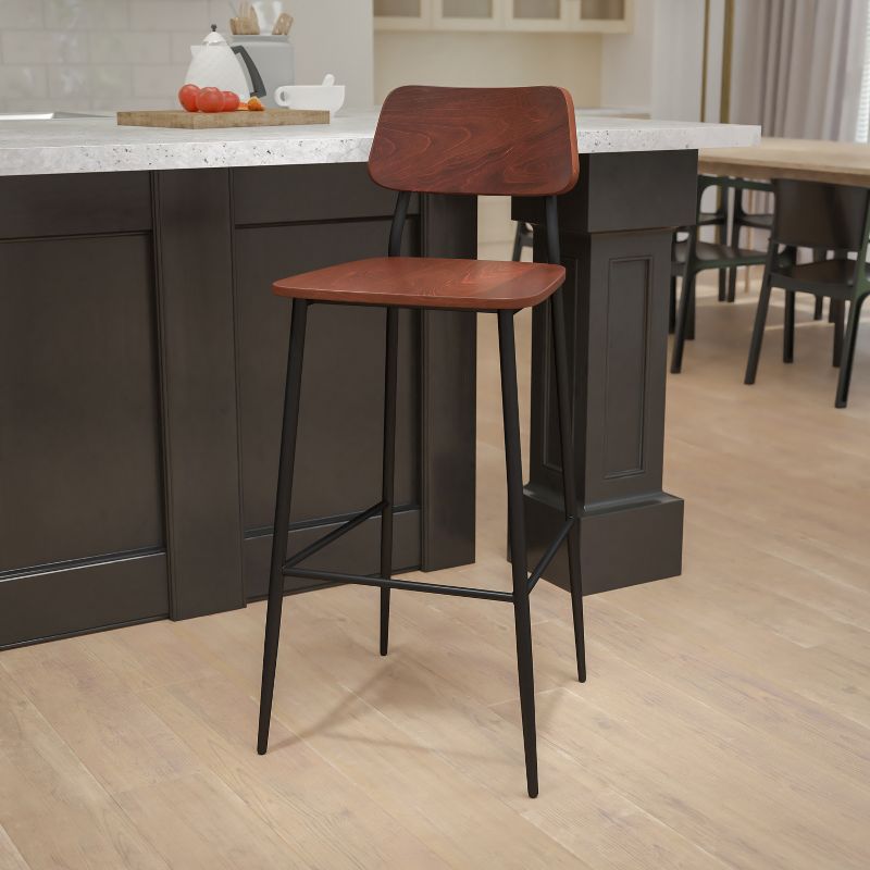 Emma and Oliver Industrial Barstool with Gunmetal Steel Frame and Rustic Wood Seat, 3 of 14
