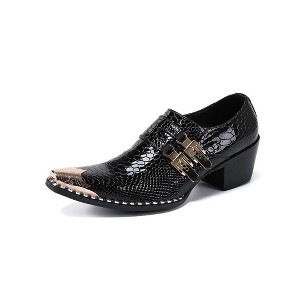Santimon Mens Western Shoes Leather Fashion Casual Metal Tip Slip on Dress Shoes Black - 1 of 4