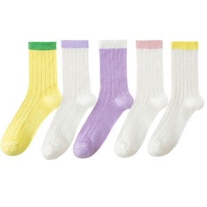 Anna-Kaci 5 Pairs Women's Breathable Lace-Knit Crew Socks with Colored Cuffs Soft Lightweight Anti-Odor for Casual Wear - 1 of 4