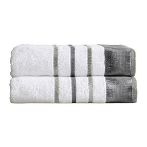 100% Cotton Quick-Dry Decorative Stripe Bath Towel Set - 1 of 4