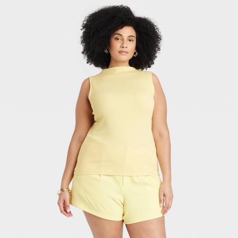 Women's Slim Fit Short Sleeve Ribbed T-shirt - A New Day™ Light Yellow 3x :  Target