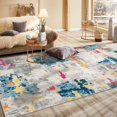 Reversible Multicolor Abstract Synthetic 5' x 7' Area Rug