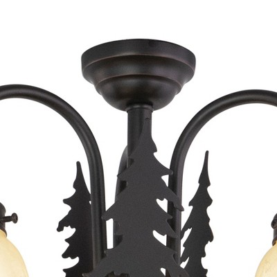 Rustic Burnished Bronze 3-Light Semi-Flush Mount with Amber Glass