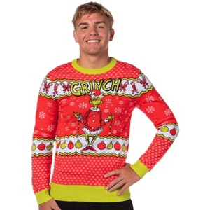 Seven Times Six Dr Seuss GRINCH Men's Snowflakes Fair Isle Ugly Christmas Sweater Red - 1 of 4