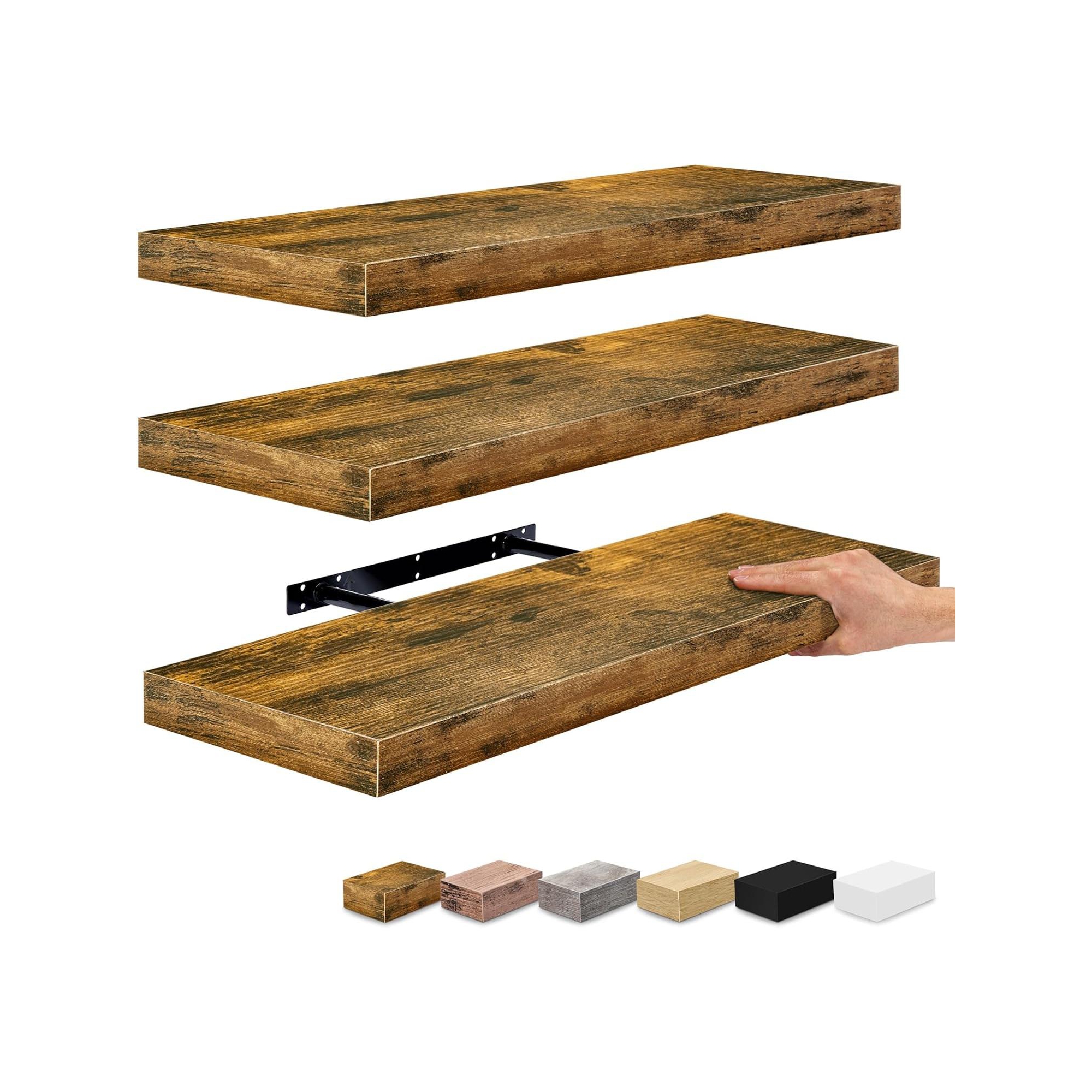 Sorbus 24 Inch Set of 3 Rectangle Floating Wall Shelves - for Bedroom, Kitchen Decor, Bathroom Shelves