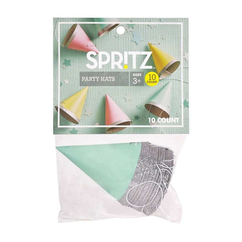 10ct 4&#34; Glittered Party Hats Silver - Spritz&#8482;, 6 of 8