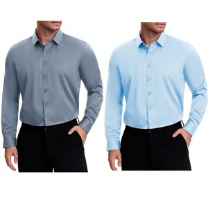 INSPIRE CHIC Men's Point Collar Long Sleeves Button Down Solid Formal Dress Shirts 2 Packs - 1 of 4