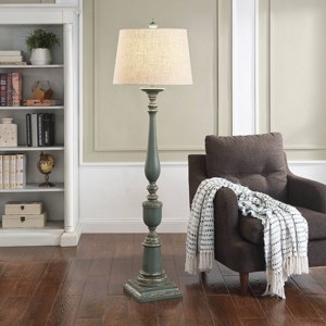 64" 3-way Distressed Floor Lamp with Heather Oatmeal Hardback Fabric Shade Blue - StyleCraft - 1 of 4