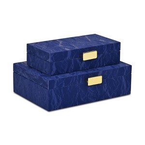 Cheung's Ausel Crinkled Gloss Pattern Set of 2 Boxes with Gold Handles - Blue - 1 of 4