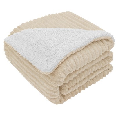 Cream Beige Reversible Sherpa Fleece Throw Blanket