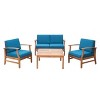 GDFStudio Abena Outdoor Acacia Wood 4 Seater Chat Set with Cushions - 2 of 4