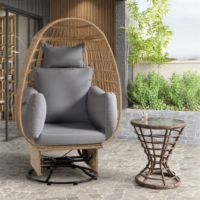 1 Piece Outdoor 360° Rattan Swivel Egg Chair,Indoor Outdoor Patio Lounge Basket with Cushions,Patio Woven Wicker Egg Chair-Coolbibila