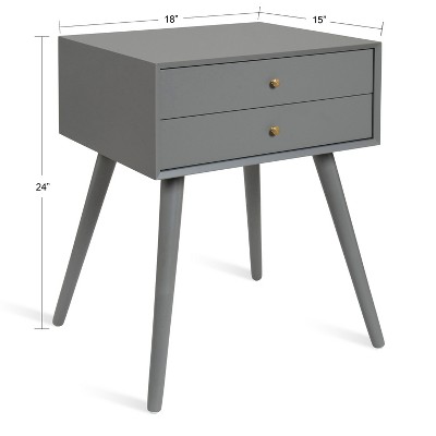 Gray Wooden Midcentury Modern Side Table with Storage Drawers