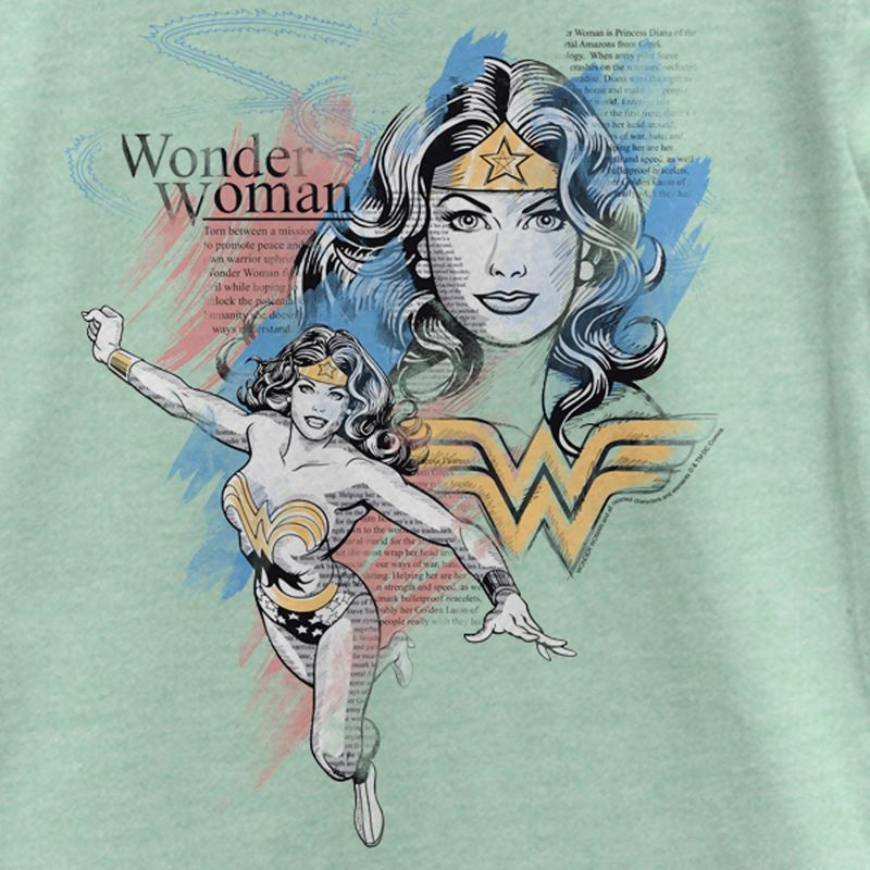 Girl's Wonder Woman Pastel Newspaper T-Shirt, 2 of 5