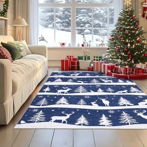 Christmas Area Rugs, Christmas Rugs with Xmas Tree Reindeer Snowflake for Holiday Decor,Low Pile Washable Rug for Dining Room, Bedroom - 1 of 4