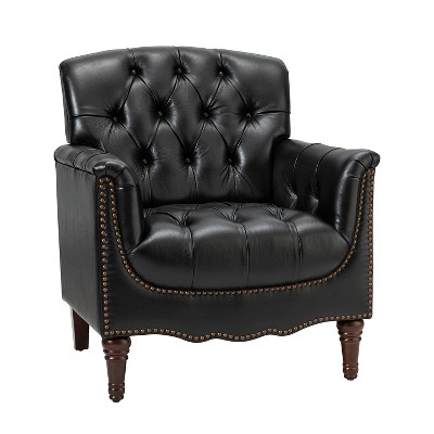 Enrique Traditional Genuine  Leather Armchair with Turned Legs | ARTFUL LIVING DESIGN