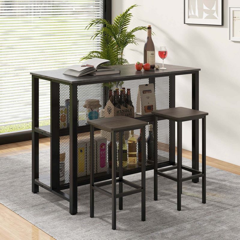 Costway 36" Tall 3-Tier Bar Table with Storage Metal Frame Adjustable Foot Pads Rustic Brown/Grey, 4 of 11