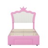 DOMETOUR Twin Size Upholstered Bed Frame with LED Lights, Modern Upholstered Princess Bed with Crown Headboard, a Drawer, Pink+White - image 3 of 4