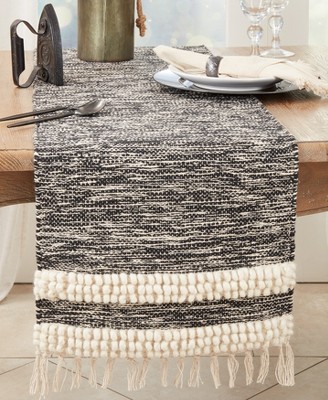 Boho Fringe Pom Pom Stripe Cotton Table Runner