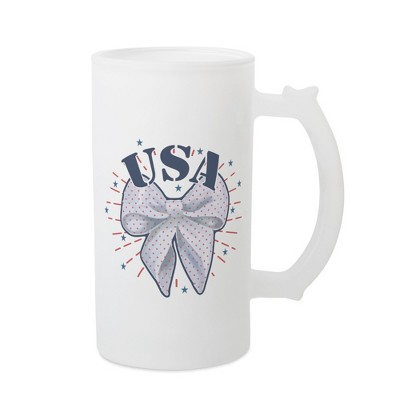 Elanze Designs Freezable Beer Stein Mug With Thumb Grip Handle, 16 Ounce Frosted Glass, USA Bow