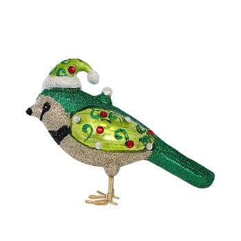 Kat + Annie 3.25 In Glittered Holiday Bird Gems Santa Hat Tree Ornaments