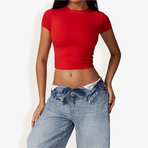 Anna-Kaci Active Women's Athletic Short Sleeve Crop Top with Stretch Fit and Crew Neck Design - 1 of 4