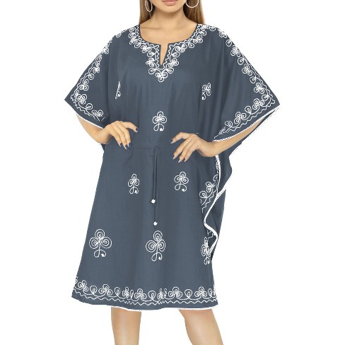 LA LEELA Women's Summer Loungewear Solid Casual Relaxed Caftan Knee Length Cover Up Dresses for Women Plus Size 2X-3X Gray, Solid - image 1 of 4