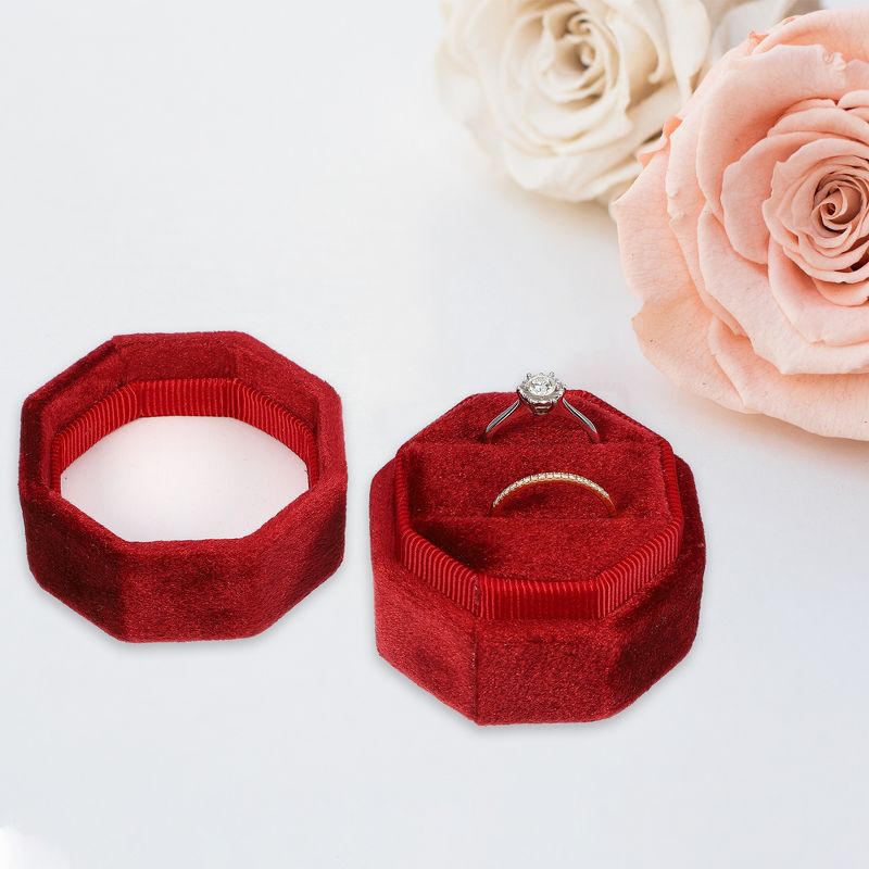 Unique Bargains Octagon Velvet Ring Box 2 Slots for Wedding Ceremony Proposal Engagement Birthday 1 Pc, 2 of 7