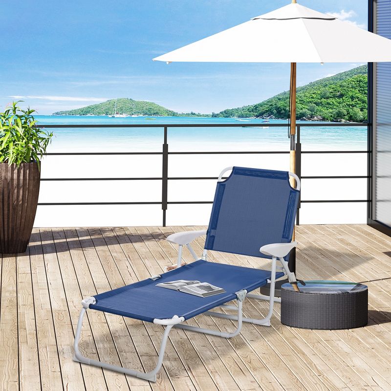 Outsunny Folding Chaise Lounge, Outdoor Sun Tanning Chair, Four-Position Reclining Back, Armrests, Mesh Fabric, 3 of 7