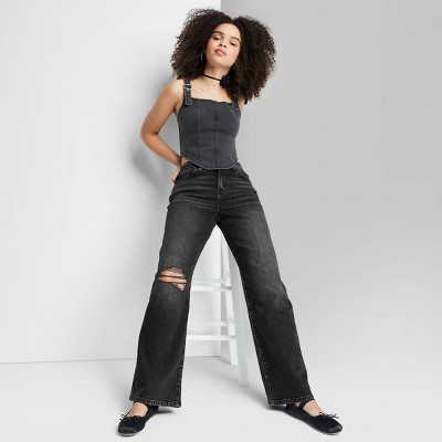 Women's Mid-rise Cargo Baggy Wide Leg Utility Jeans - Wild Fable