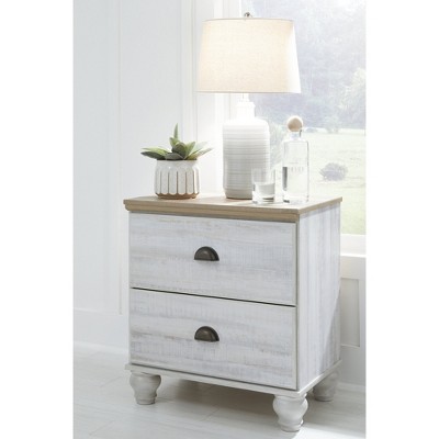 Traditional White and Brown 2-Drawer Nightstand with USB Charging