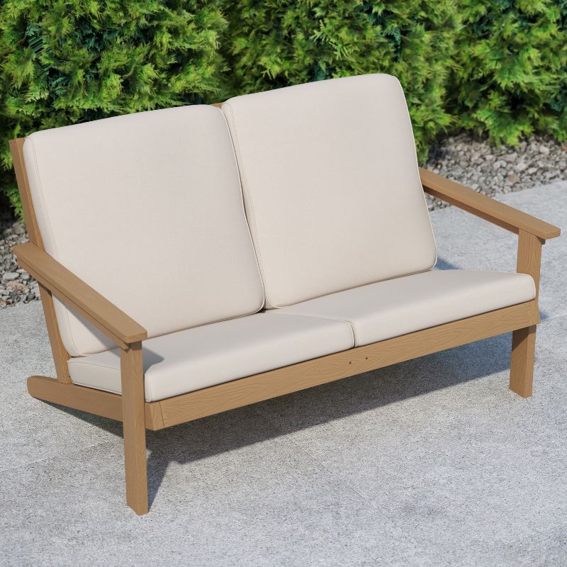 Flash Furniture Charlestown All-Weather Poly Resin Wood Adirondack Style Deep Seat Patio Loveseat with Cushions, 5 of 13