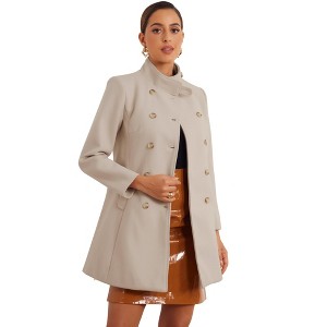 Allegra K Women's Winter Double Breasted Stand Collar Side Pocket Vintage Pea Coats - 1 of 4