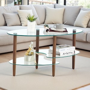Oval Tempered Glass Coffee Table with Steel Legs - 1 of 4